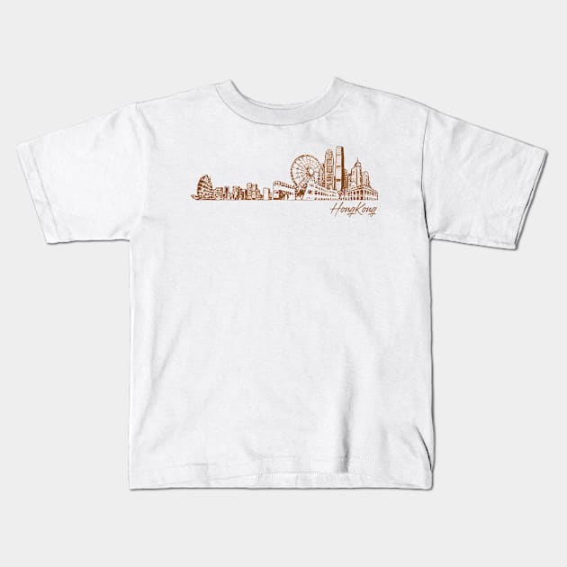 Hong Kong hand drawn skyline Kids T-Shirt by SerenityByAlex